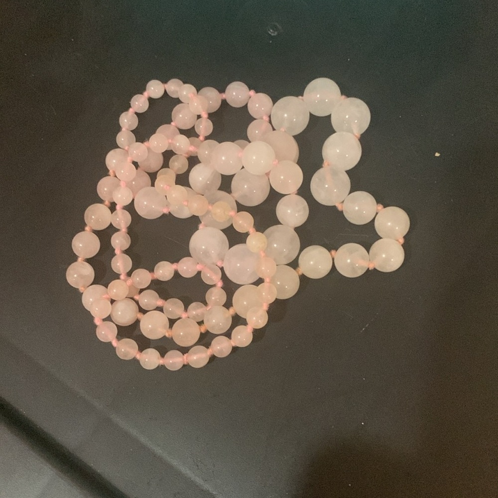 Vintage Rose Quartz Single Strand Hand Knotted Graduated Beads Necklace 34” - Picture 12 of 14